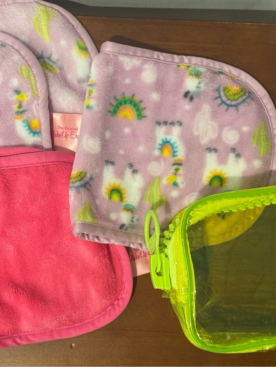 MakeUp Eraser Other - (3) MakeUp Eraser Reusable Cloths (Pink, Lilac) with Neon Green Pouch